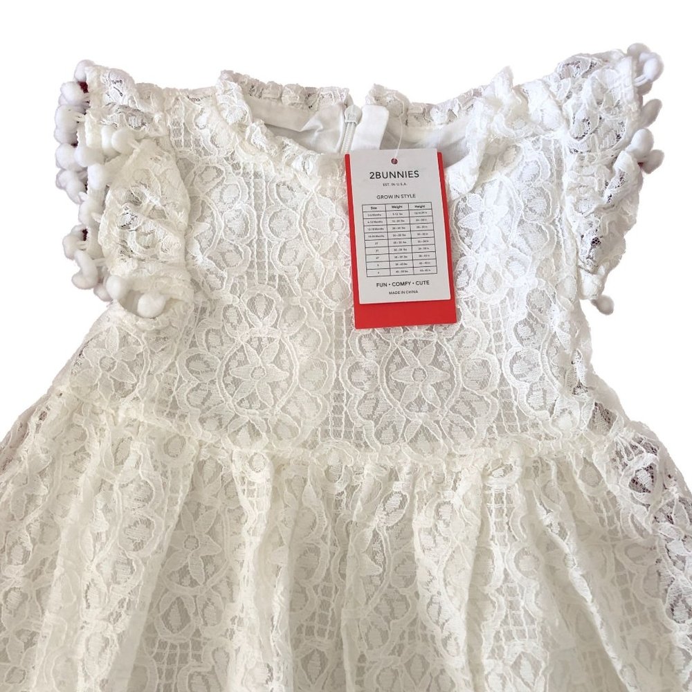 2 Bunnies Ivory Dress Vintage Sunflower Lace Design Cottagecore Size 3T - Picture 3 of 16